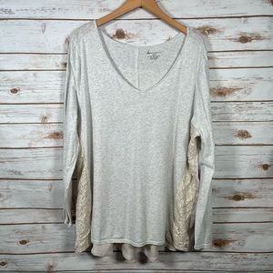 Plus | Lane Bryant Long Sleeve Top with Satin Like Back & Lace | Size 22